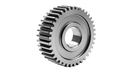 Metallic gear isolated on white visualized beautifully showing gear, metal, steel with realistic texture and balanced