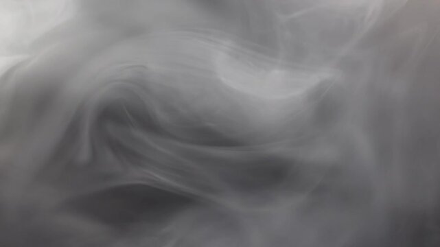 Ethereal smoke swirls gracefully across a dark backdrop, showcasing fluid motion and texture, with a gradual zoom out revealing the mesmerizing patterns of the scene