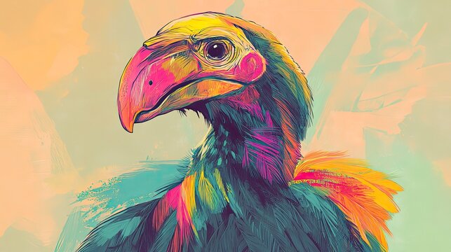 Vibrant illustration of a colorful extinct bird