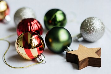 Christmas Ornaments and Holiday Decorations: Festive Red, Green, Gold, and Silver Stars for Cheerful Winter Celebration and Stylish Home Decor