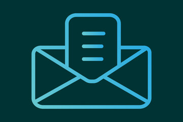 The image features a blue gradient outline icon of an envelope with a document inside it. The document contains three horizontal lines indicating text.