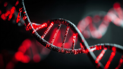 A luminous digital DNA strand symbolizing data driven biotechnology cybersecurity genetics and futuristic information systems.
