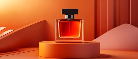 Perfume Bottle on Orange Podium