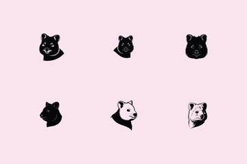 Set of vintage engraved animal heads including wolves foxes and bears