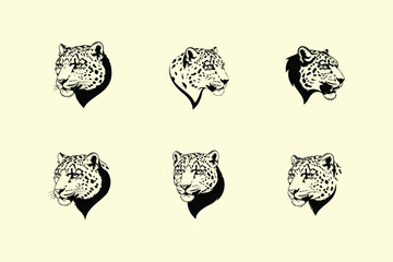 Vintage style illustrations of tiger faces in a repeating pattern on a light background