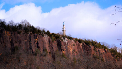 East Rock Park in New Haven, Connecticut, United States, reveals a winter barren landscape crowned...