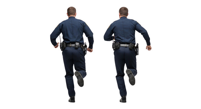 Two police officers running from behind in uniform visualized beautifully showing police, officer, law with realistic