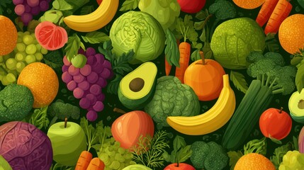 Colorful assortment of fresh fruits and vegetables, perfect for a healthy eating theme