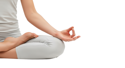 High quality image of woman meditating in yoga pose with gyan mudra for relaxation representing yoga,