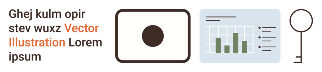 Cybersecurity, data analytics, authentication, information systems, identity verification, digital protection. Key, chart and interface elements. Cybersecurity and authentication concept