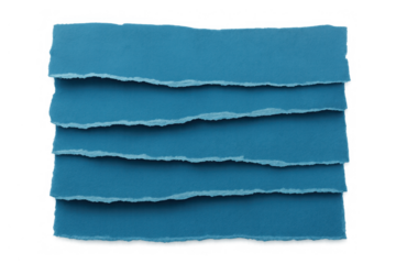 Blue torn paper strips creating an abstract layered texture, providing a blank space for text or design, transparent background
