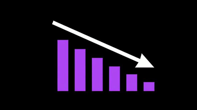 Purple Downtrend Bar Chart Graphic with Minimal White Arrow Highlight