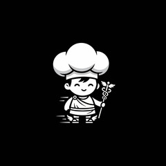 Cute Chef Character Holding Caduceus Symbol.