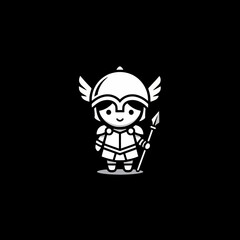 Cute Cartoon Warrior Character with Helmet and Spear.