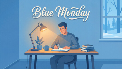 Reflective Journaling Mental Health Blue Monday Illustration