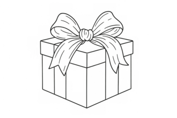 Gift box with a ribbon bow outline drawing, celebrating holidays and special occasions, transparent background