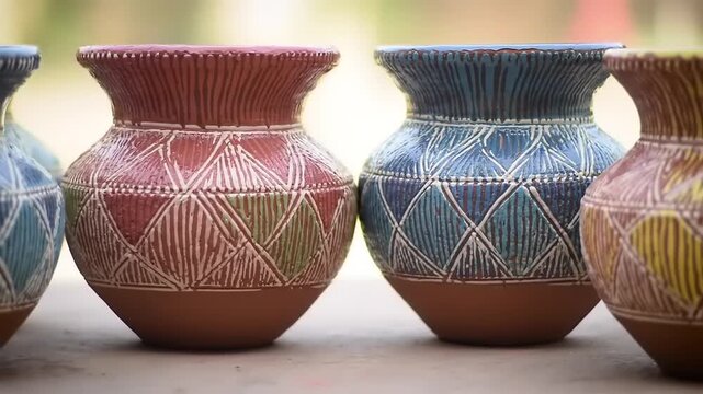 Colorful handpainted pottery vases.