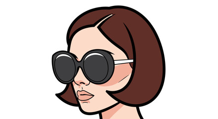 Stylish cartoon woman with oversized sunglasses exuding modern elegance and mystery