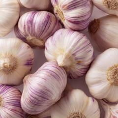 Close-up shot of garlic bulbs with visible cloves and rustic skin details. Natural light enhances texture, perfect for culinary blogs, recipes, healthy eating, and organic produce concepts.