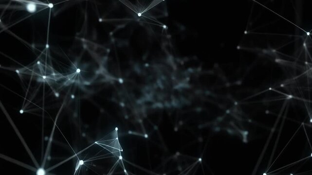 Abstract network connection with glowing nodes and lines in a dark space.