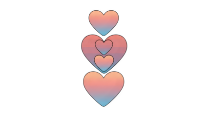Stack of gradient hearts illustration with romantic design isolated on transparent background
