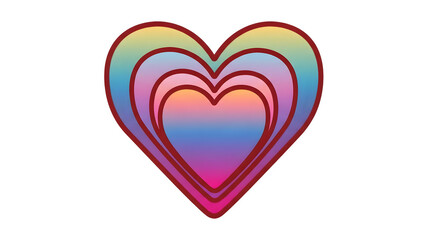 Colorful layered heart shape graphic design element isolated on transparent background