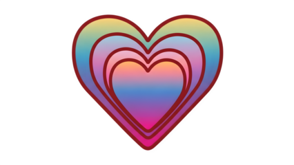 Colorful layered heart shape graphic design element isolated on transparent background