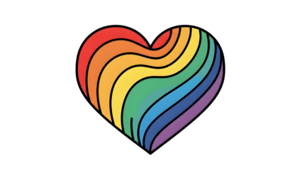 Colorful rainbow heart shape illustration design element isolated on transparent background