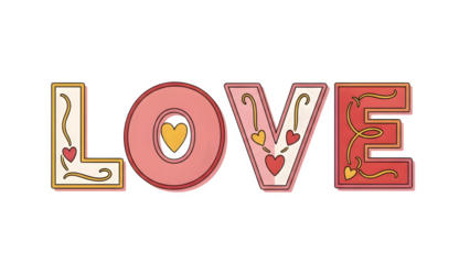 Floral lettering love word art illustration design isolated on transparent background