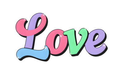 Colorful hand drawn word love illustration isolated on transparent background