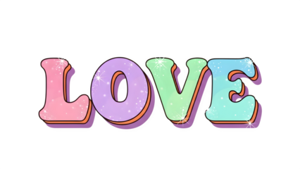 Retro style love typography design with vibrant colors isolated on transparent background