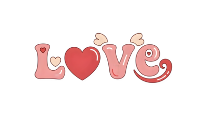 Playful hand drawn word love with heart and wings isolated on transparent background
