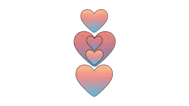 Stack of gradient hearts illustration with romantic design isolated on transparent background - Powered by Adobe