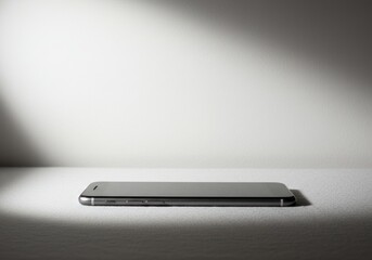 Modern Smartphone Placed on White Surface in Minimalist Setting