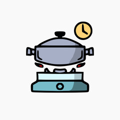 vector design of a pan on the stove side view on a white background. symbol design