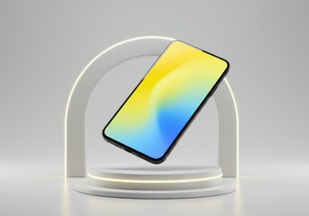 Modern Smartphone with Colorful Screen Display on Minimalist White Platform