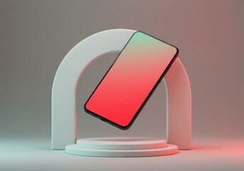Modern Smartphone with Gradient Screen Display on Minimalist Display Stand