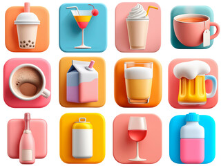 Colorful Assortment of 3d Pastel Drinks for Modern Digital Graphics