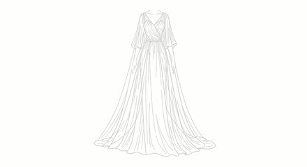 Ethereal gown design sketch showcasing flowing fabric and elegant v neckline silhouette