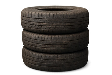 Obraz premium Stack of old tires with worn treads, representing recycling, automotive disposal, and vehicle maintenance needs