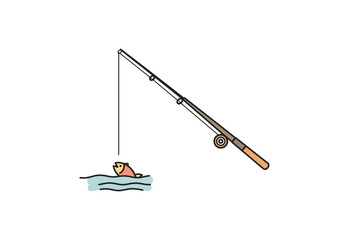 Fishing Rod Catching a Fish in Water Illustration.