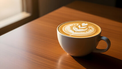 Cup of Latte on Wooden Table