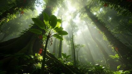 Forest Canopy Sunlight Mist