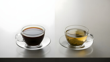 Two Glass Cups of Tea on White Surface
