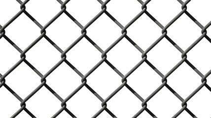 Fototapeta premium black metal chain link fence isolated on white or transparent.