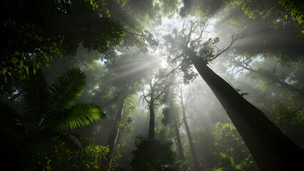 Forest Sun Beams Through Tall Trees