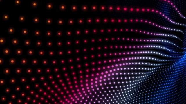 flickering neon light points on black background. Digital data concept. 4K video	
