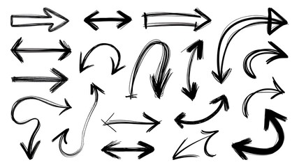 Set of hand drawn doddle black arrow,black grunge arrows isolated on transparent background,black arrow icon,Design template or mockup. design element.