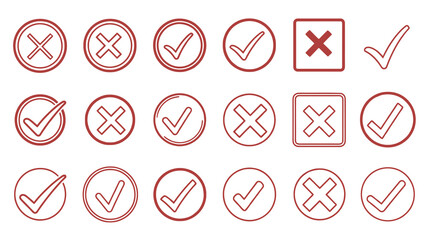 Check tick mark icon set Cross box x check mark checkbox v list draw hand drawn sketch doodle brush © SHEULI