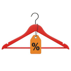 Red hanger with sale tag isolated on transparent background